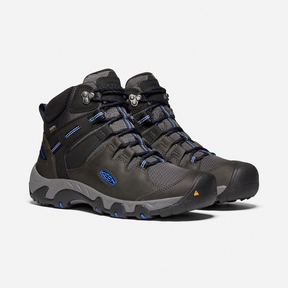 Bottes de Randonnée Keen Homme Noir/Bleu | Steens Cuir Waterproof | TLOZW-7391